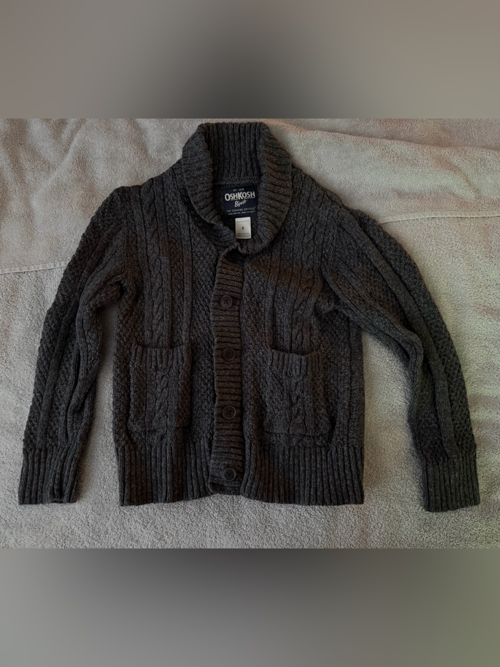 OshKosh B'gosh Dark Charcoal Shawl Collar Cable Knit Cardigan